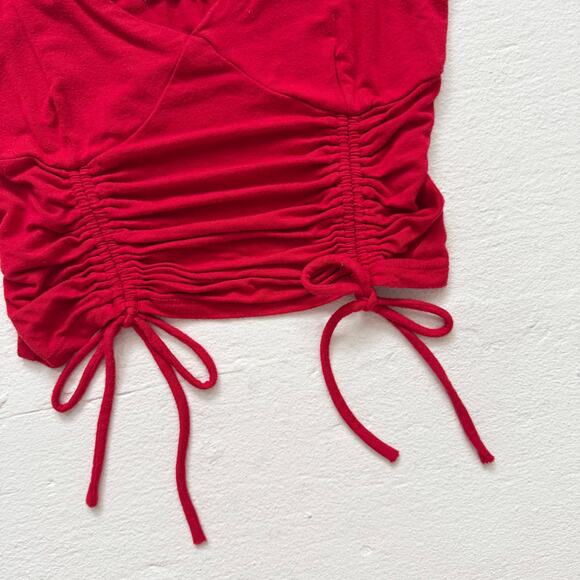Active USA Red Ruched Drawstring Crop Top, Size Small - Picture 3 of 6